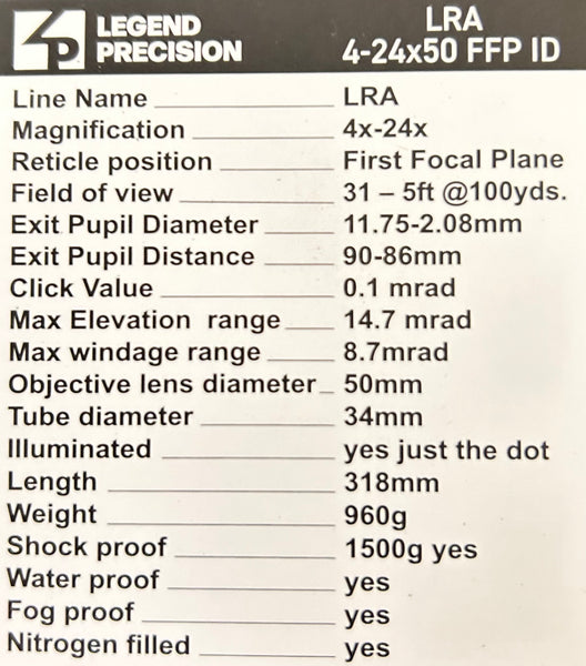Legend Precision LRA Scope 4-24x50